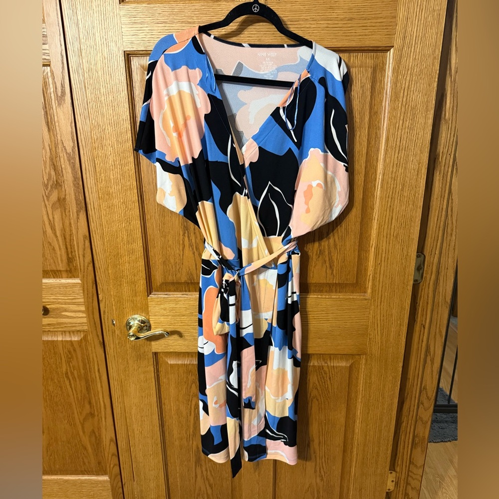 Nine West Asymmetrical Dress in Blue and Peach Floral